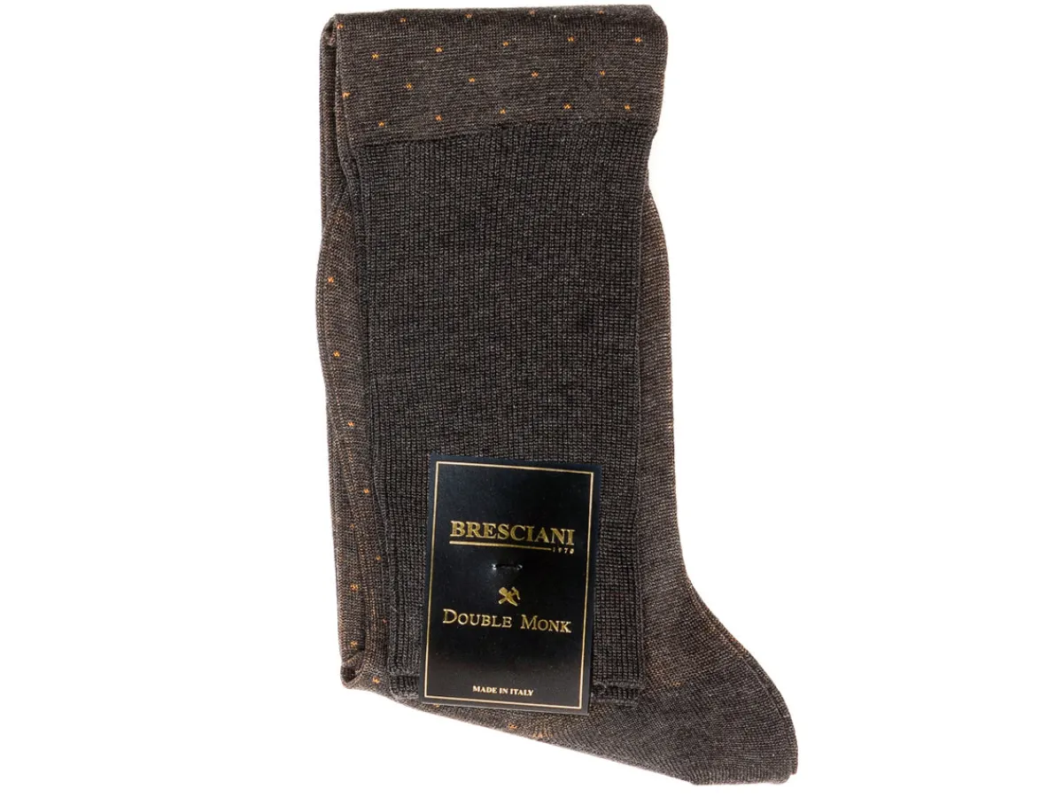 Socks<Bresciani Knee Length Cotton Socks Grey with Tan Spots
