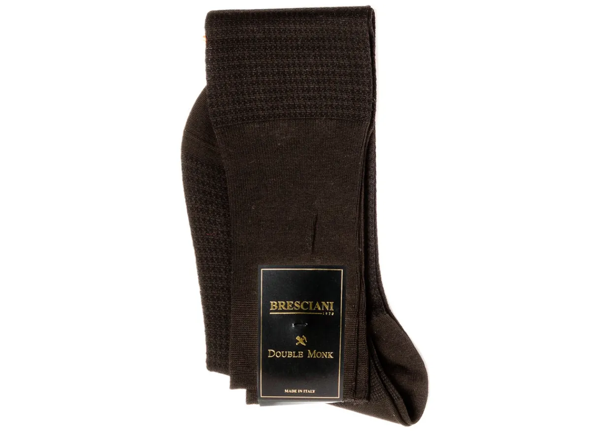 Socks<Bresciani Knee Length Cotton Socks Brown & Black Dogstooth
