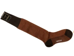 Socks<Bresciani Knee Length Cotton Socks Dark Brown & Fawn Dogstooth