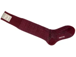 Socks<Bresciani Knee Length Cotton Socks Burgundy with Teal Spots
