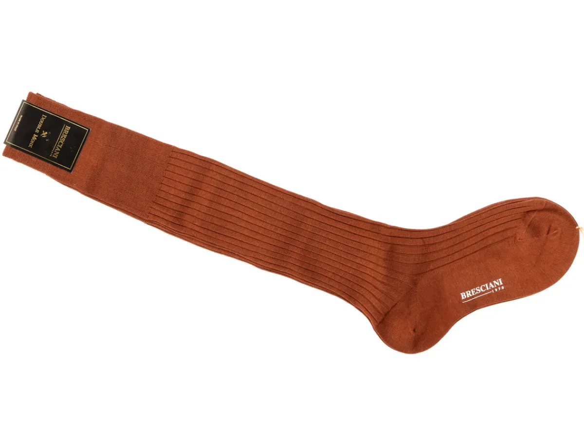 Socks<Bresciani Knee Length Cotton Socks Brown