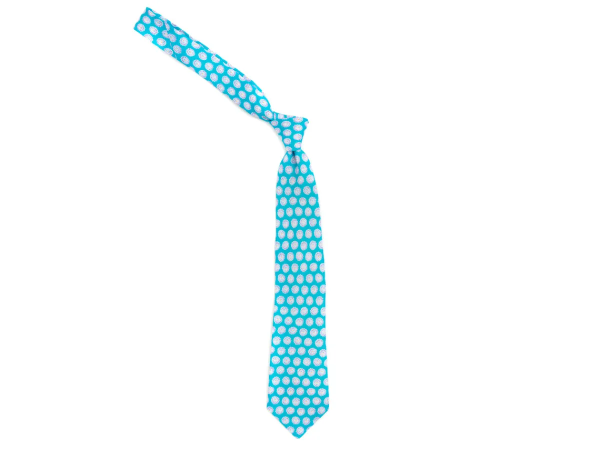 Ties<Double Monk Linen Tie Flower Blue