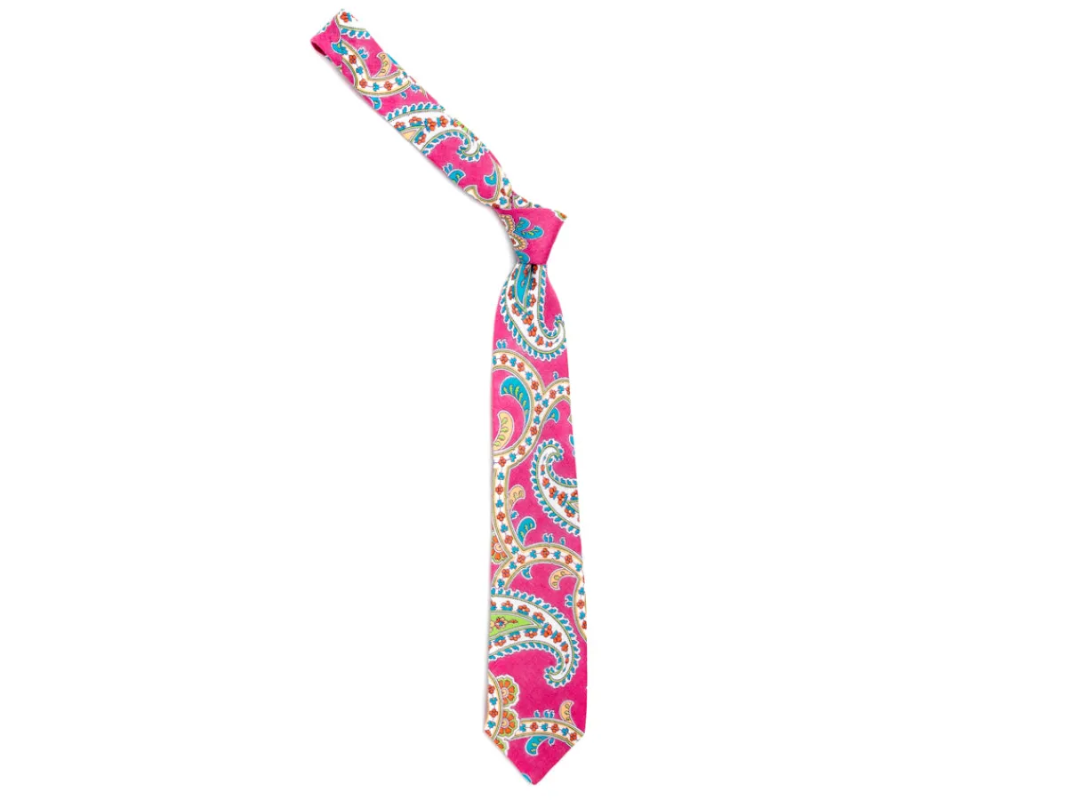 Ties<Double Monk Linen Tie Large Paisley Pink