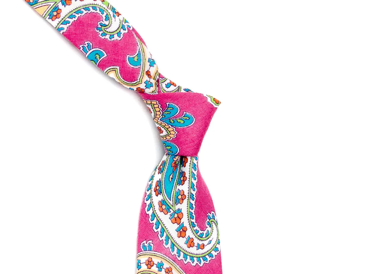 Ties<Double Monk Linen Tie Large Paisley Pink