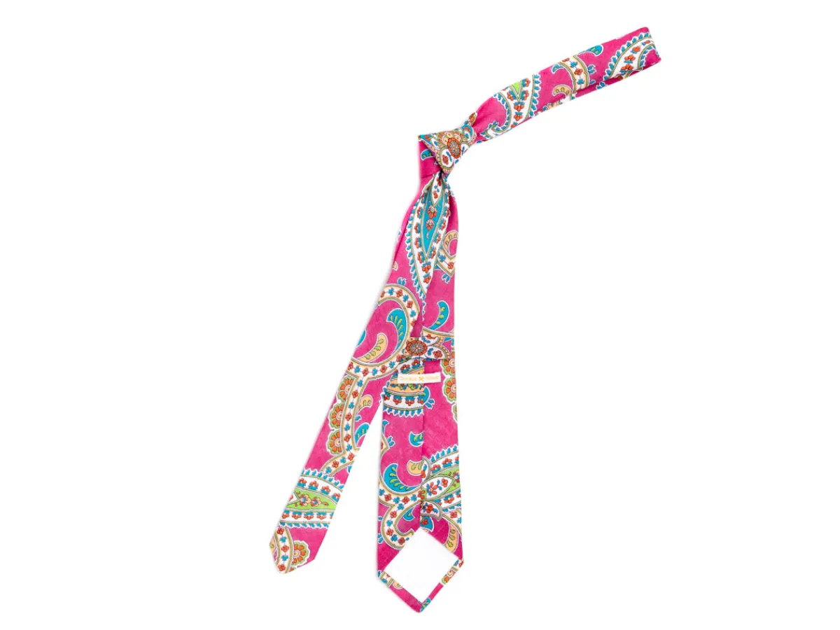 Ties<Double Monk Linen Tie Large Paisley Pink