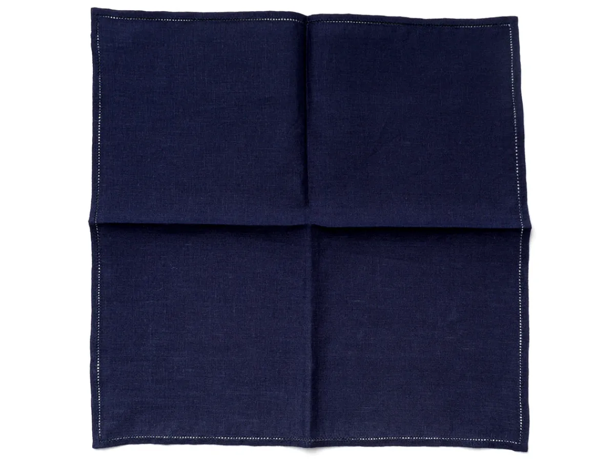 Pocket Squares<Simonnot Godard Navy Pocket Square with Hemstitch Edge
