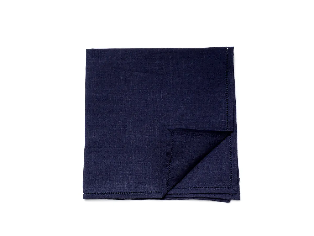 Pocket Squares<Simonnot Godard Navy Pocket Square with Hemstitch Edge