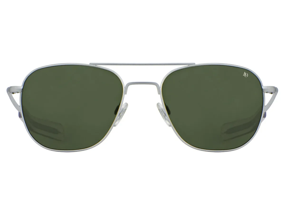 Sunglasses | Eyewear<American Optical Original Pilot Matte Silver Green Glass Lens