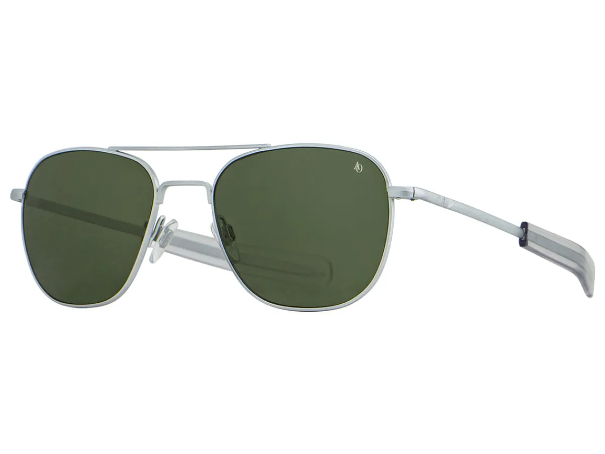 Sunglasses | Eyewear<American Optical Original Pilot Matte Silver Green Glass Lens