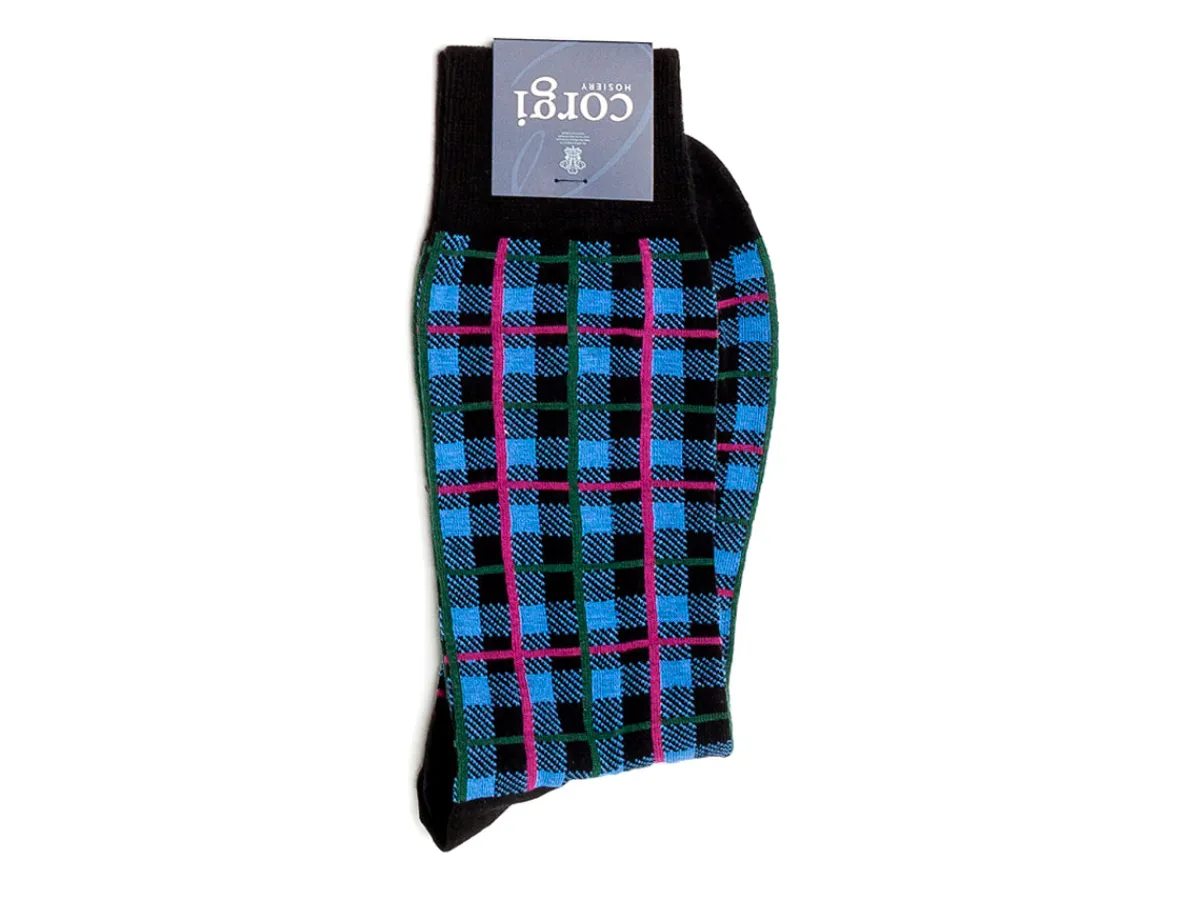 Socks<Corgi Plaid Socks Black & Blue