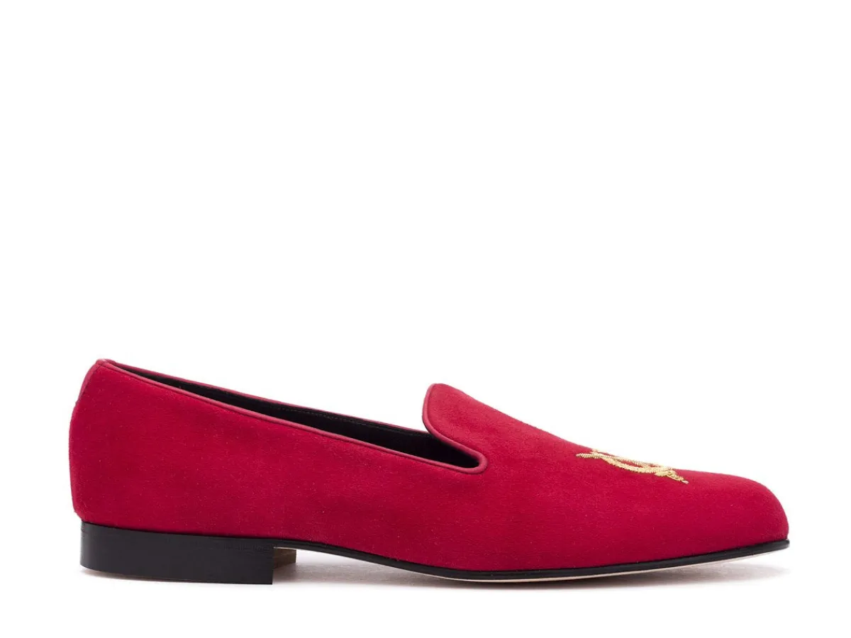 Wide Fitting | Slippers<Edward Green Royal Albert Gold Crest Scarlet Suede F-width
