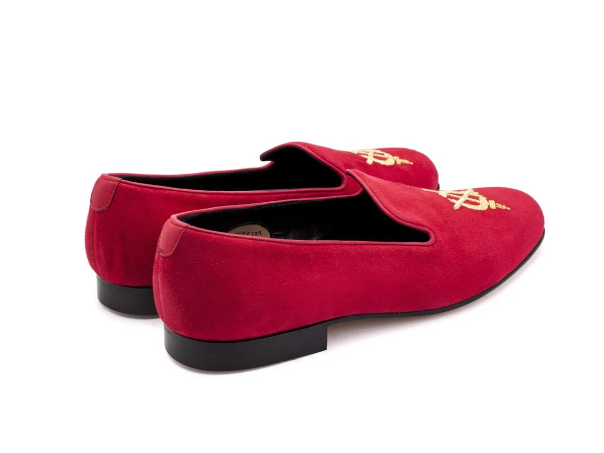 Wide Fitting | Slippers<Edward Green Royal Albert Gold Crest Scarlet Suede F-width