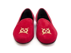 Wide Fitting | Slippers<Edward Green Royal Albert Gold Crest Scarlet Suede F-width
