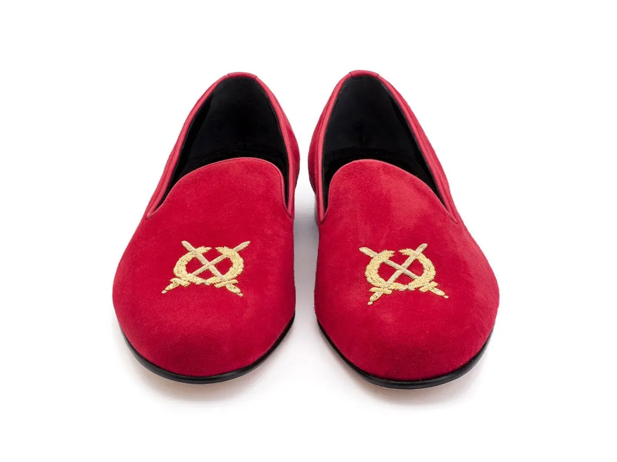 Wide Fitting | Slippers<Edward Green Royal Albert Gold Crest Scarlet Suede F-width