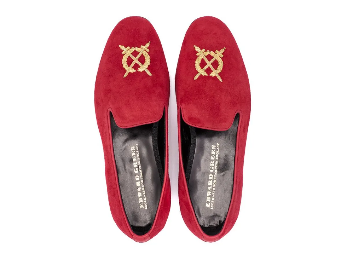 Wide Fitting | Slippers<Edward Green Royal Albert Gold Crest Scarlet Suede F-width