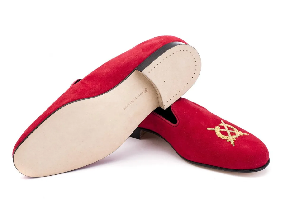 Wide Fitting | Slippers<Edward Green Royal Albert Gold Crest Scarlet Suede F-width