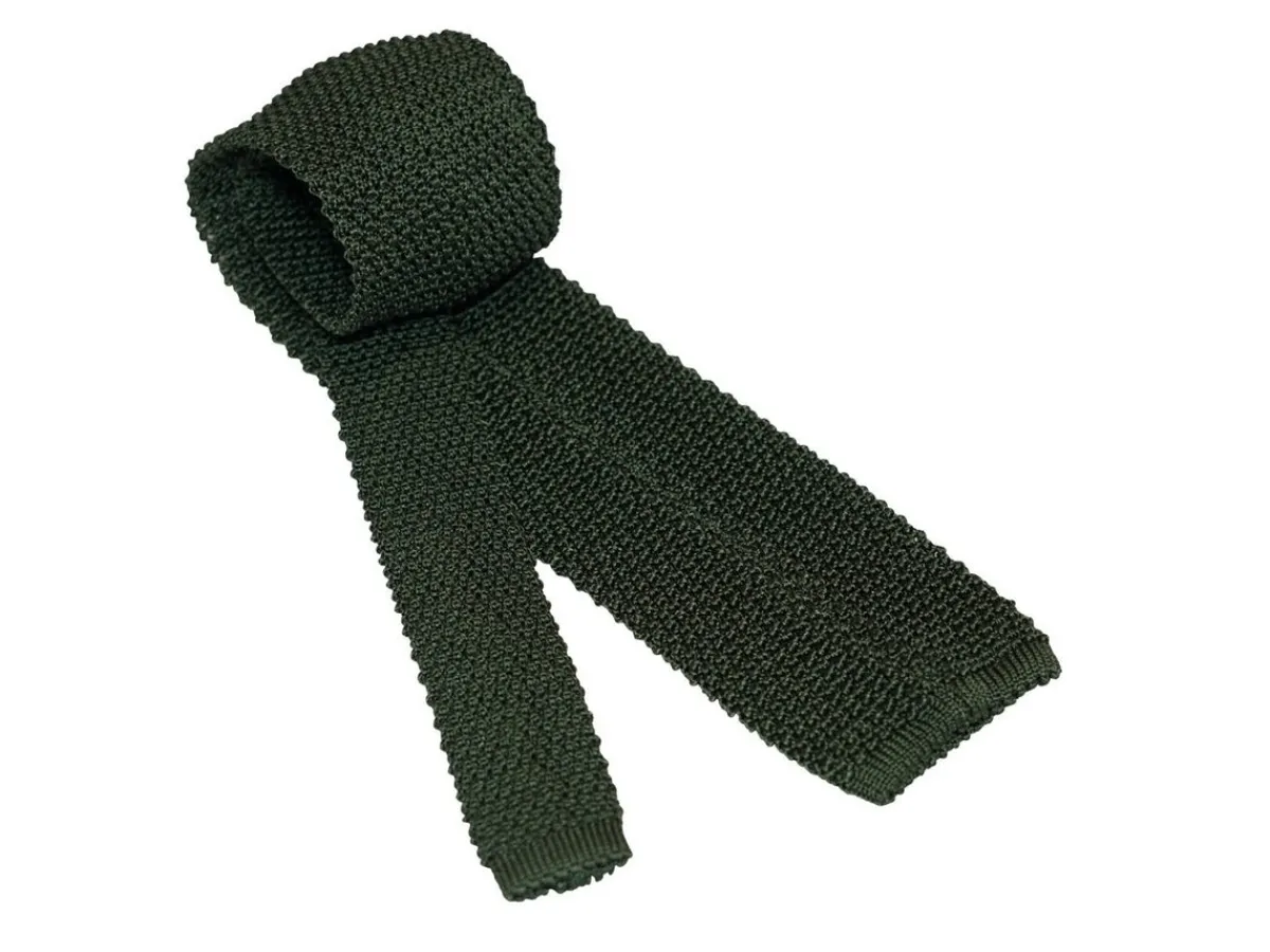 Ties<Double Monk Silk Knit Tie Army Green