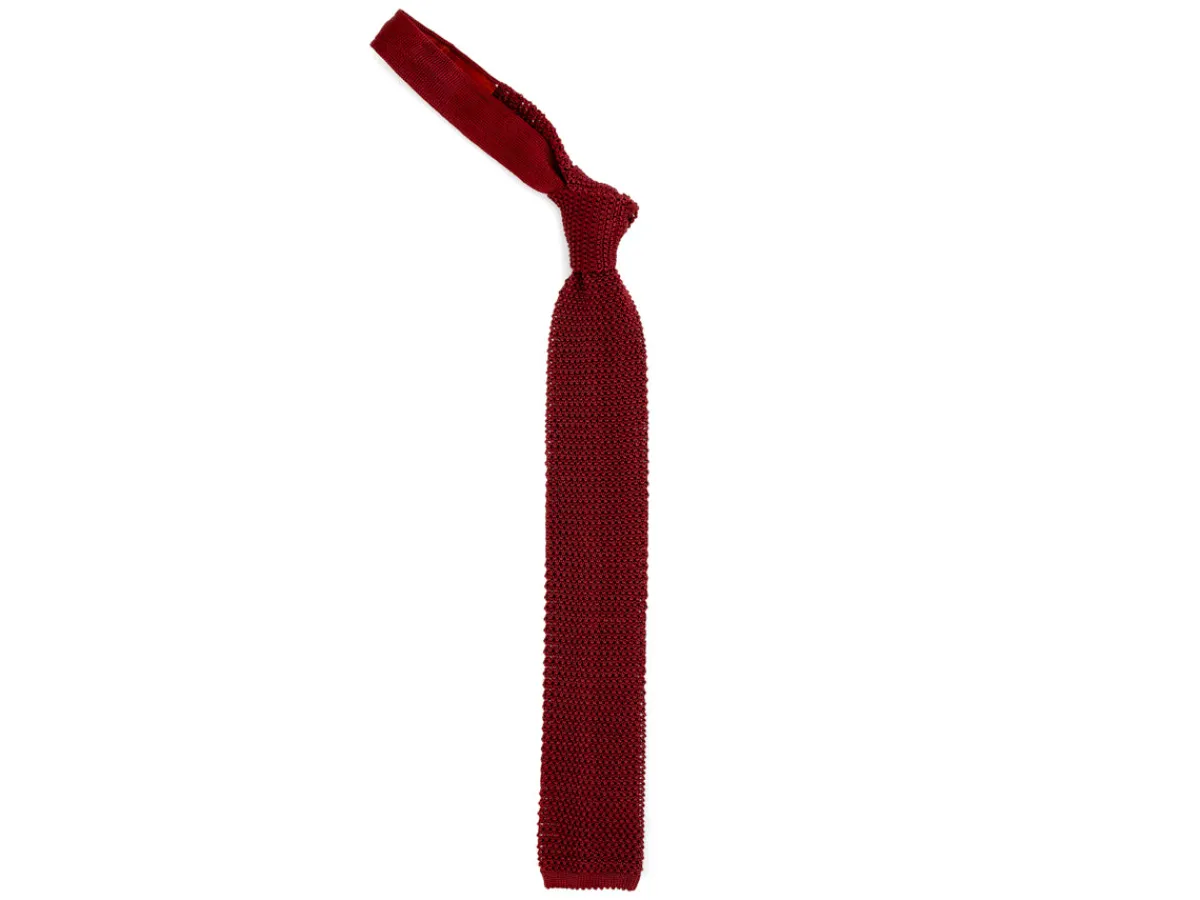 Ties<Double Monk Silk Knit Tie Burgundy