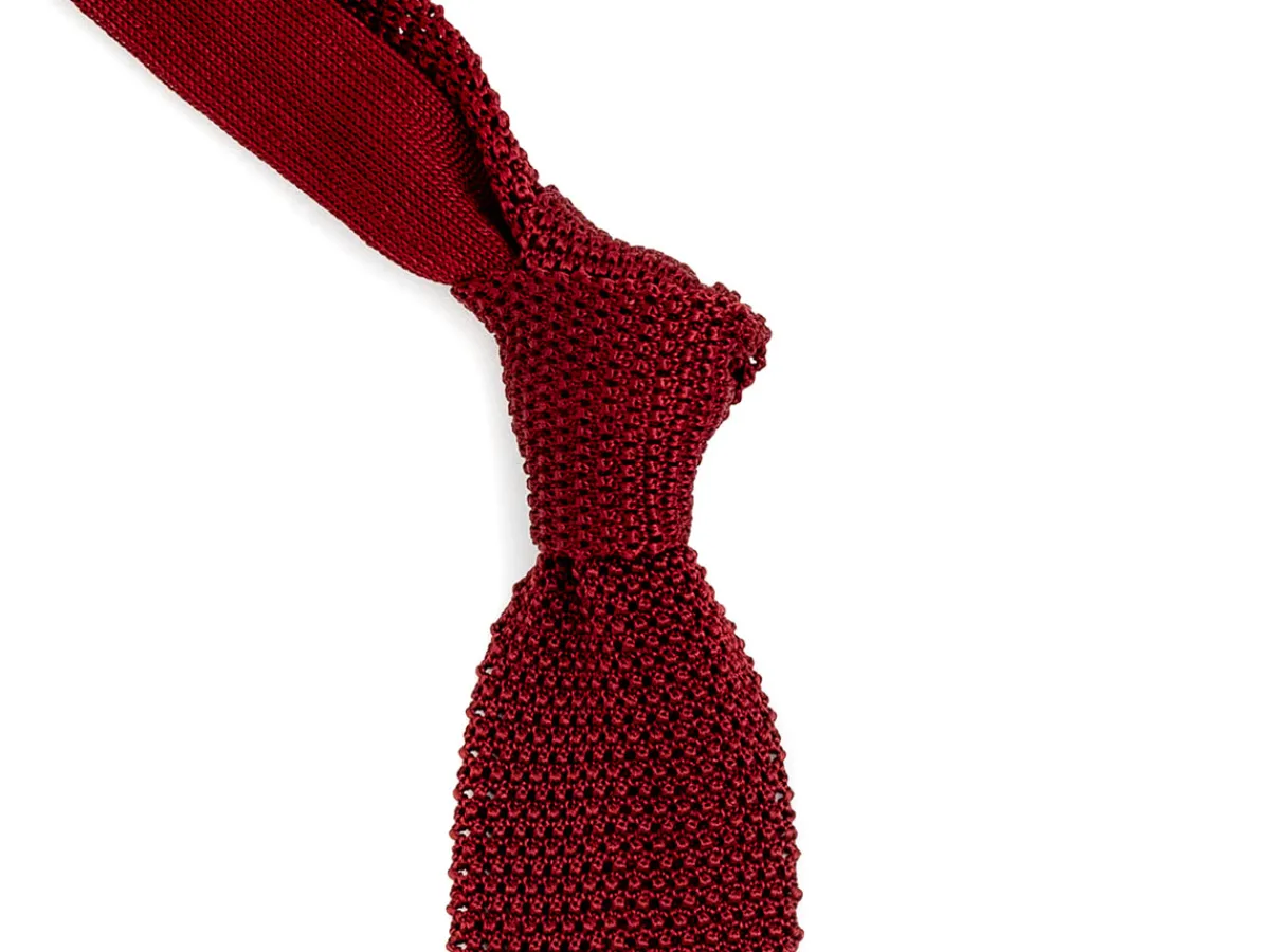 Ties<Double Monk Silk Knit Tie Burgundy