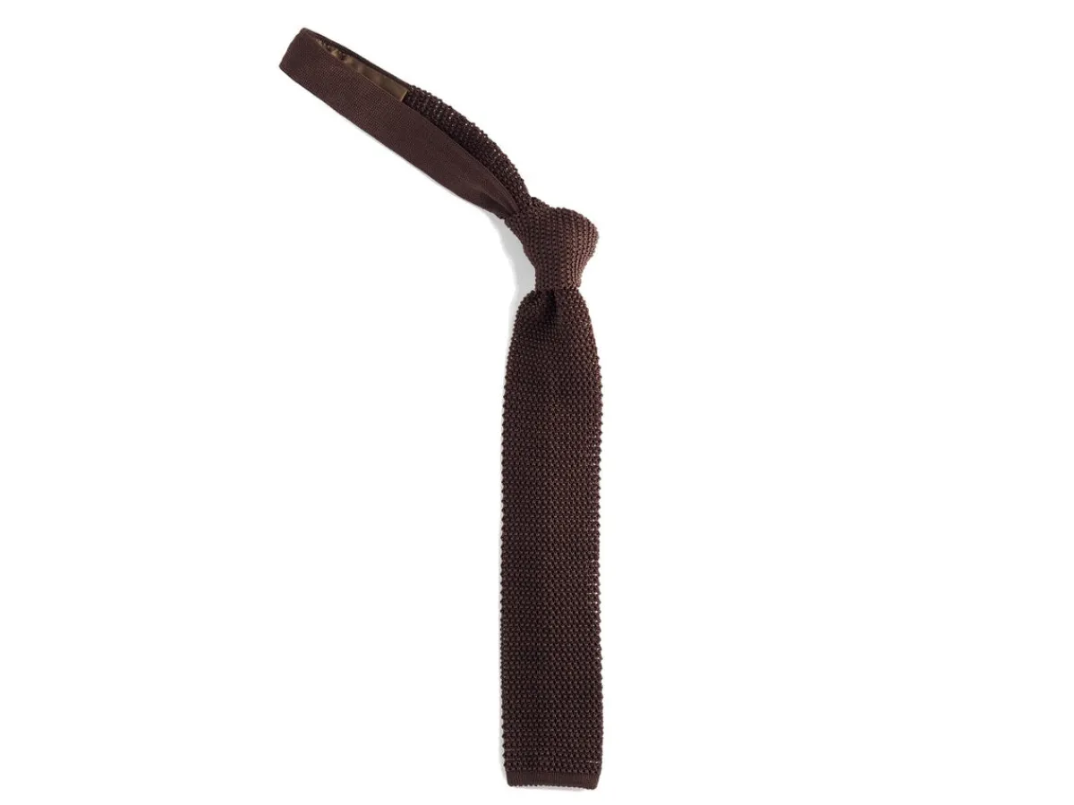 Ties<Double Monk Silk Knit Tie Dark Brown