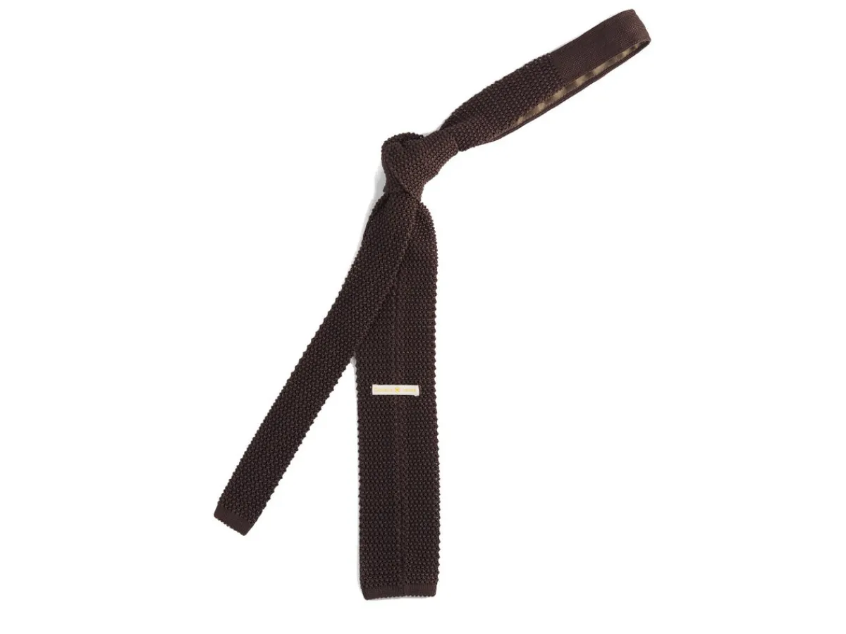 Ties<Double Monk Silk Knit Tie Dark Brown