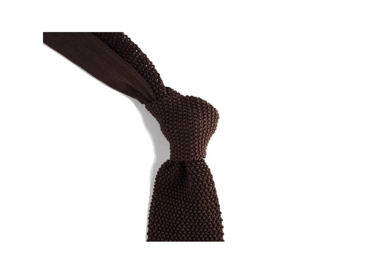 Ties<Double Monk Silk Knit Tie Dark Brown