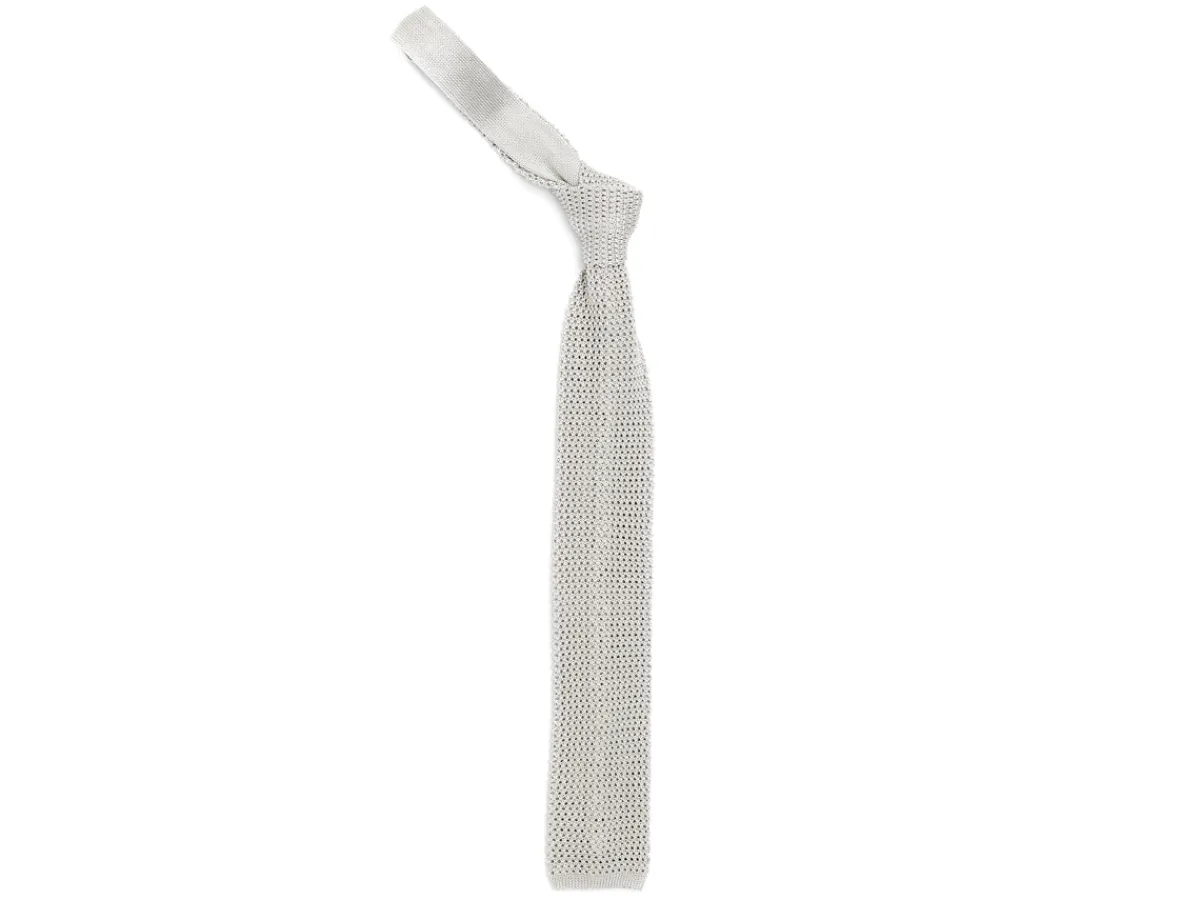 Ties<Double Monk Silk Knit Tie Grey