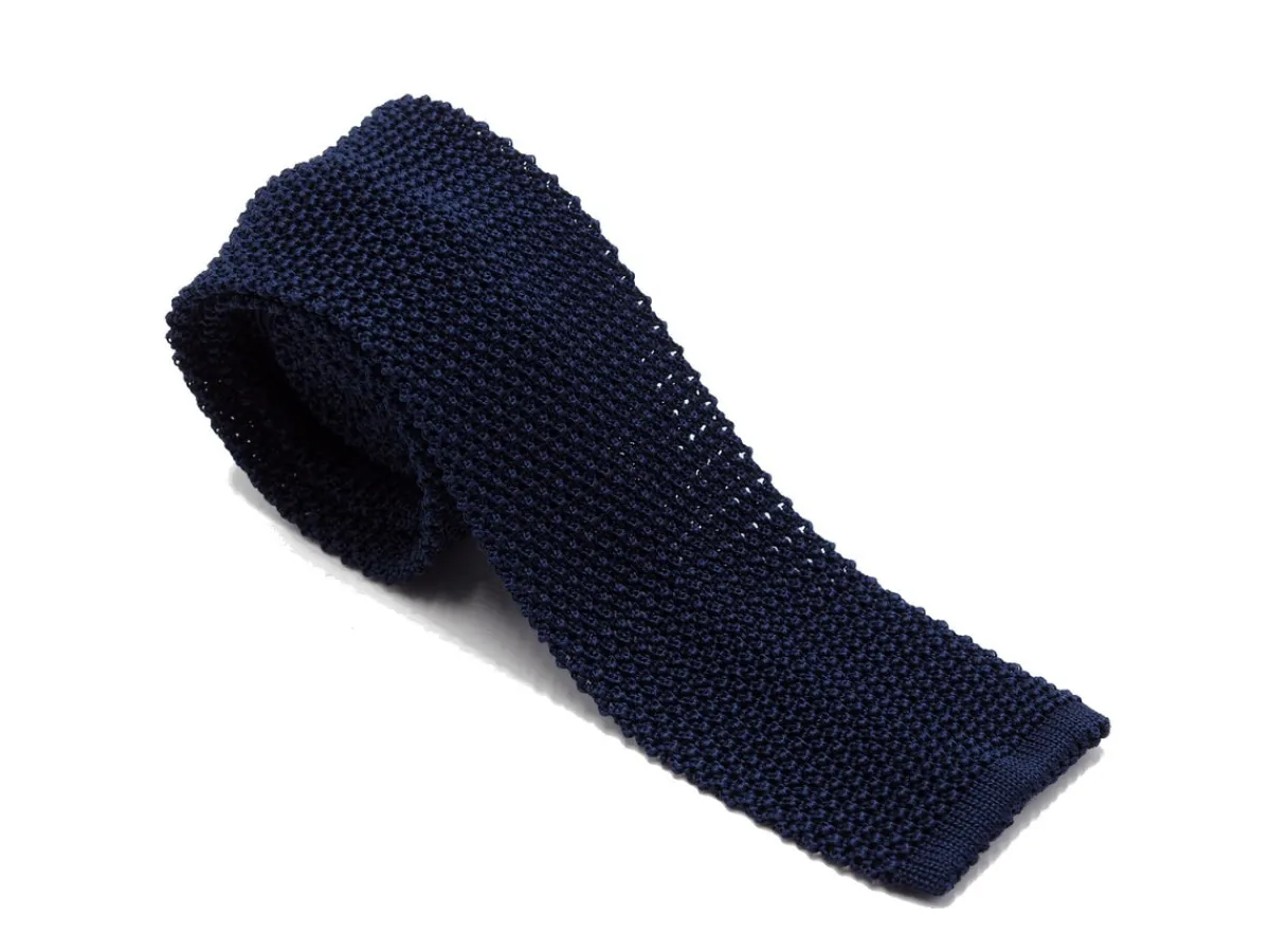 Ties<Double Monk Silk Knit Tie Navy