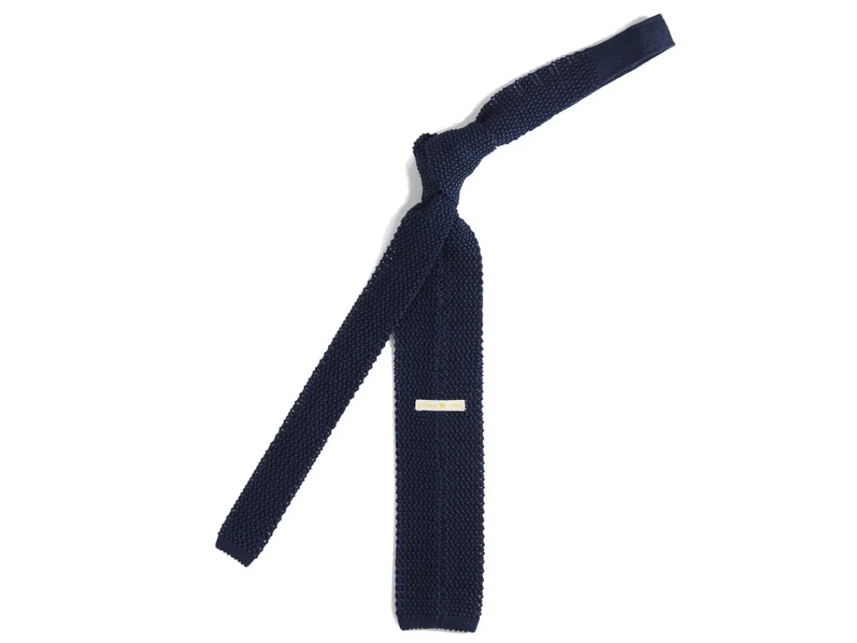 Ties<Double Monk Silk Knit Tie Navy