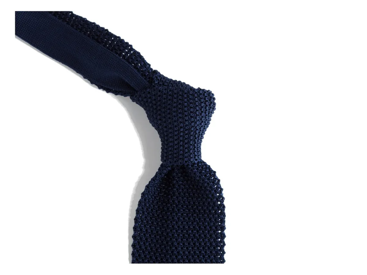 Ties<Double Monk Silk Knit Tie Navy