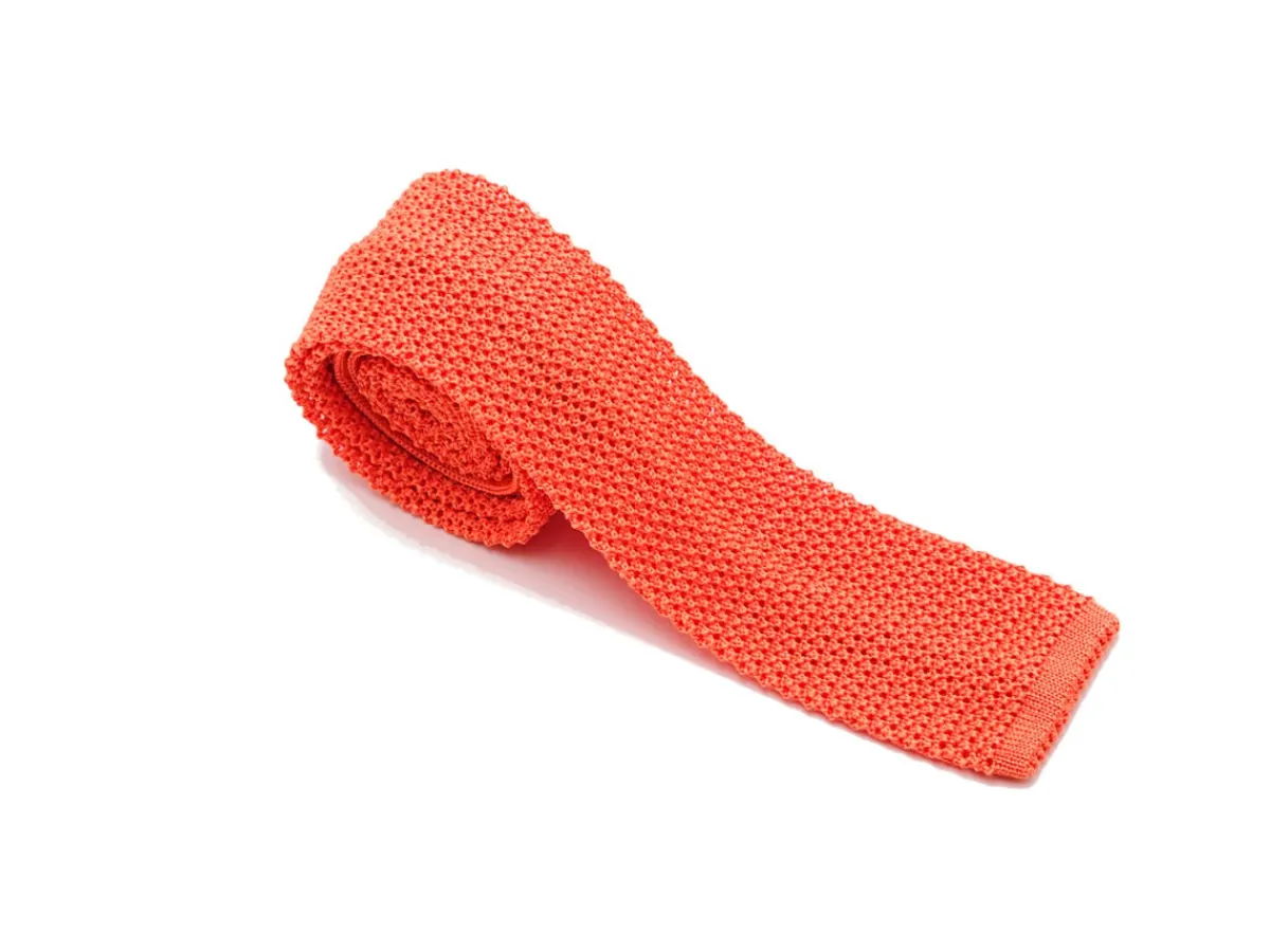 Ties<Double Monk Silk Knit Tie Orange