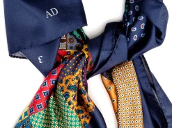Scarves<Double Monk Silk Patchwork Foulard Classic Navy