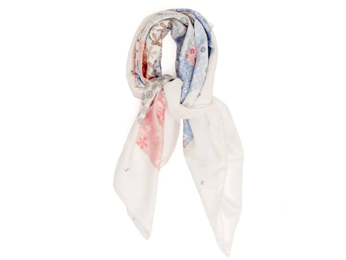 Scarves<Double Monk Silk Patchwork Foulard Floral White