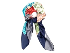 Scarves<Double Monk Silk Patchwork Foulard Floral Navy