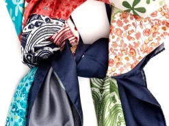 Scarves<Double Monk Silk Patchwork Foulard Floral Navy