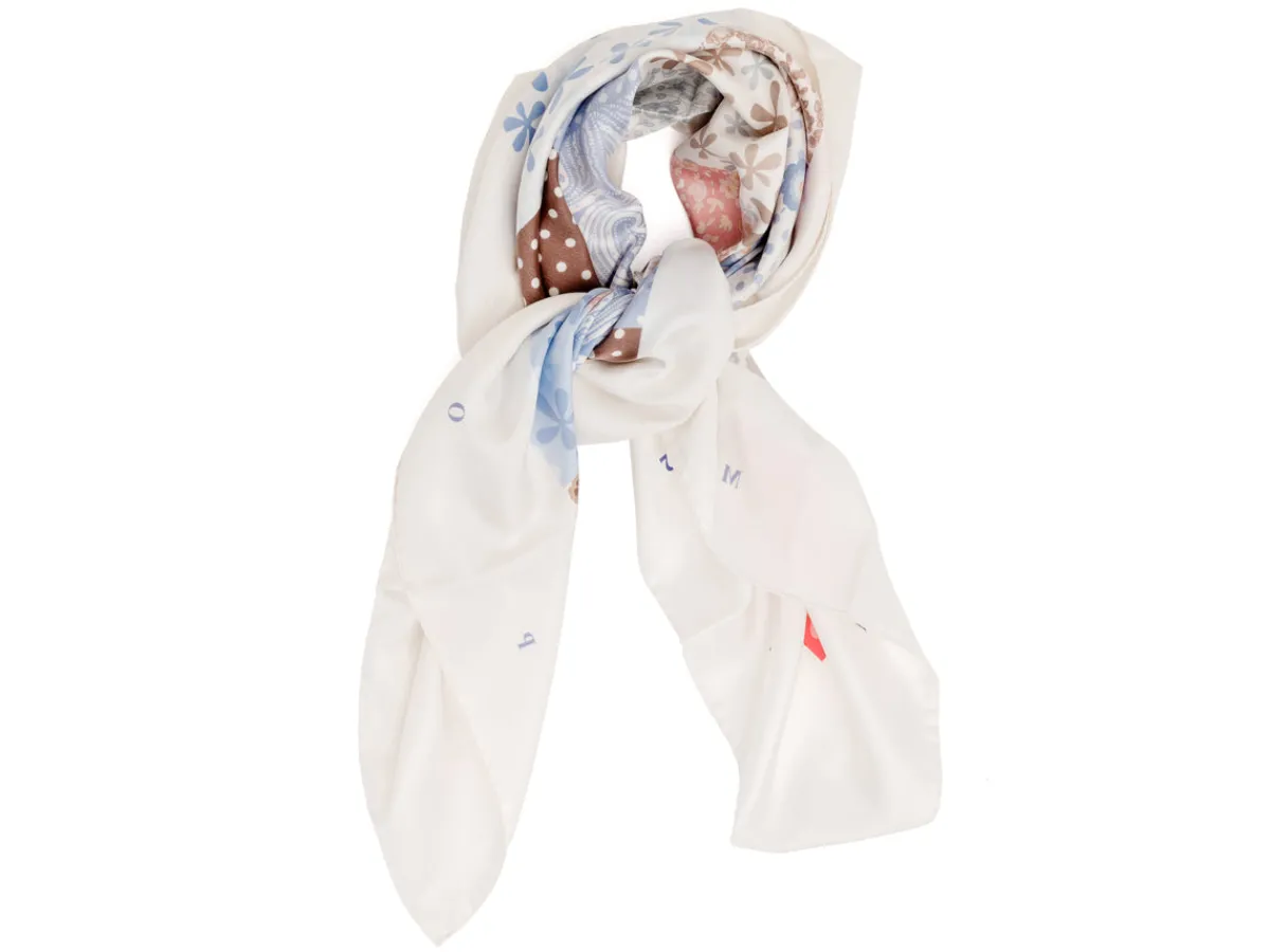 Scarves<Double Monk Silk Patchwork Foulard Floral White