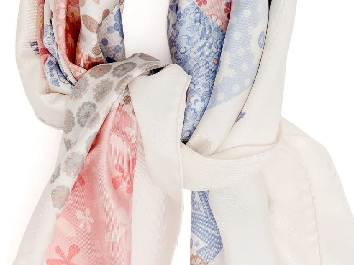 Scarves<Double Monk Silk Patchwork Foulard Floral White