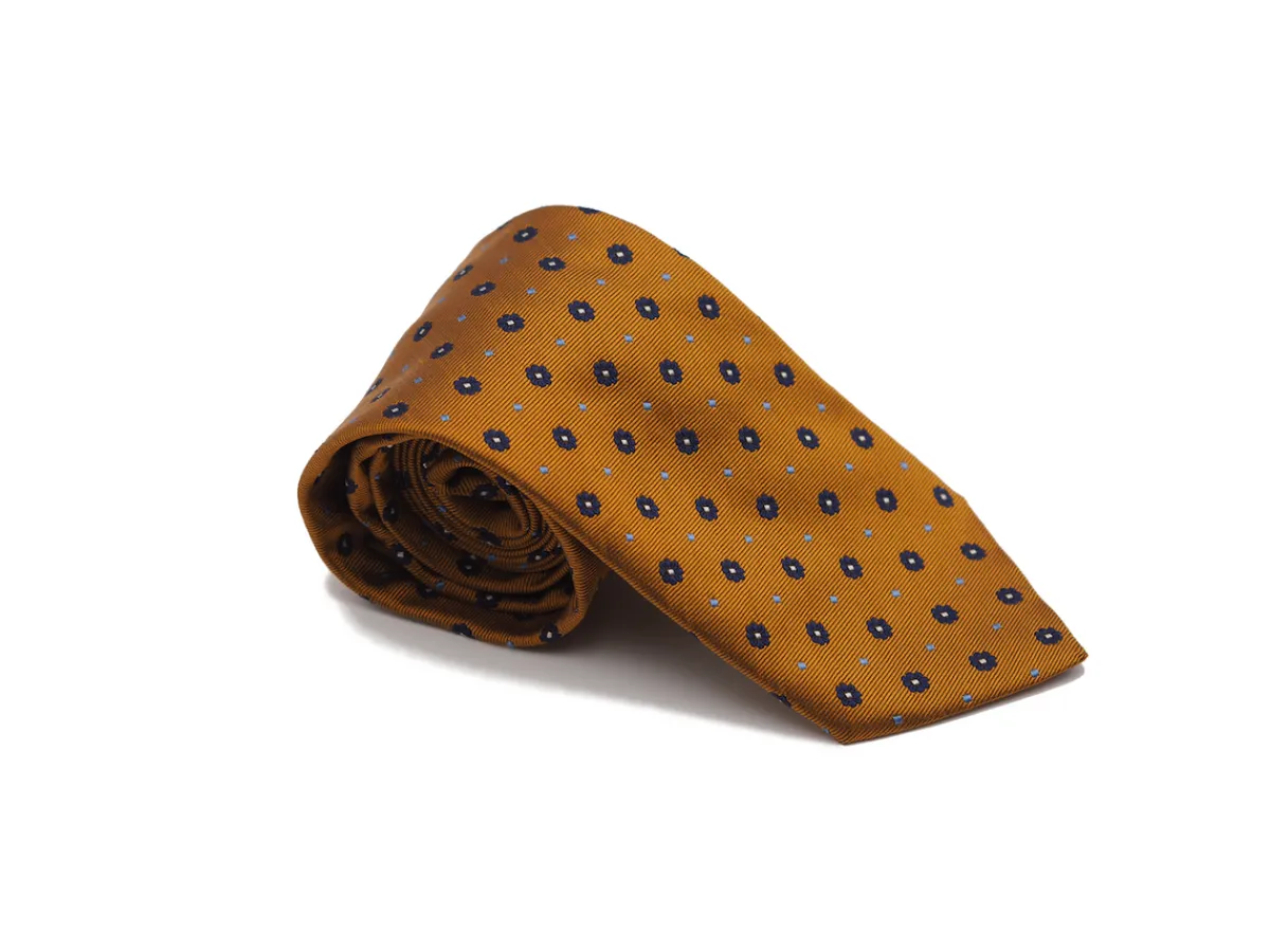 Ties<Double Monk Silk Tie Jacquard Flower Yellow
