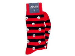 Socks<Corgi Skull Stripe Socks Red