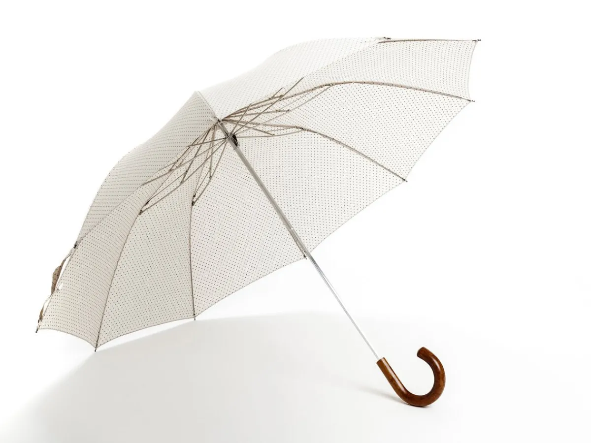 Umbrellas<Fox Umbrellas Telescopic Malacca Handle Ivory & Brown Polka Dot