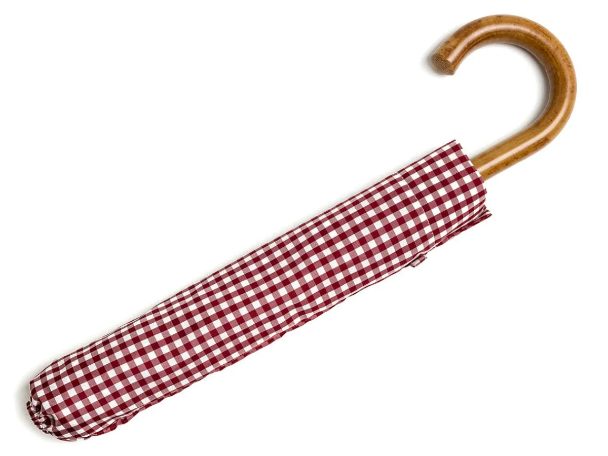 Umbrellas<Fox Umbrellas Telescopic Malacca Handle Wine & White Gingham