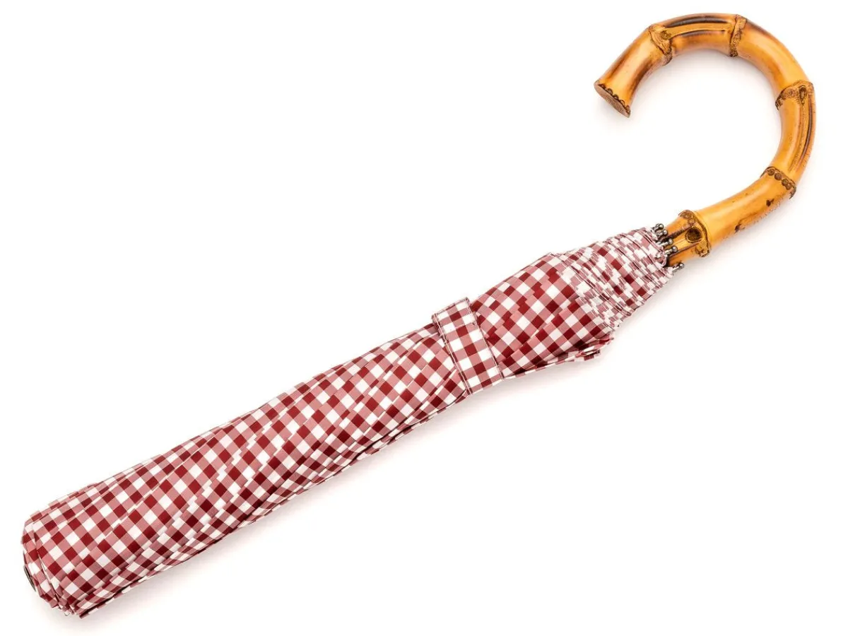 Umbrellas<Fox Umbrellas Telescopic Whangee Handle Wine & White Gingham