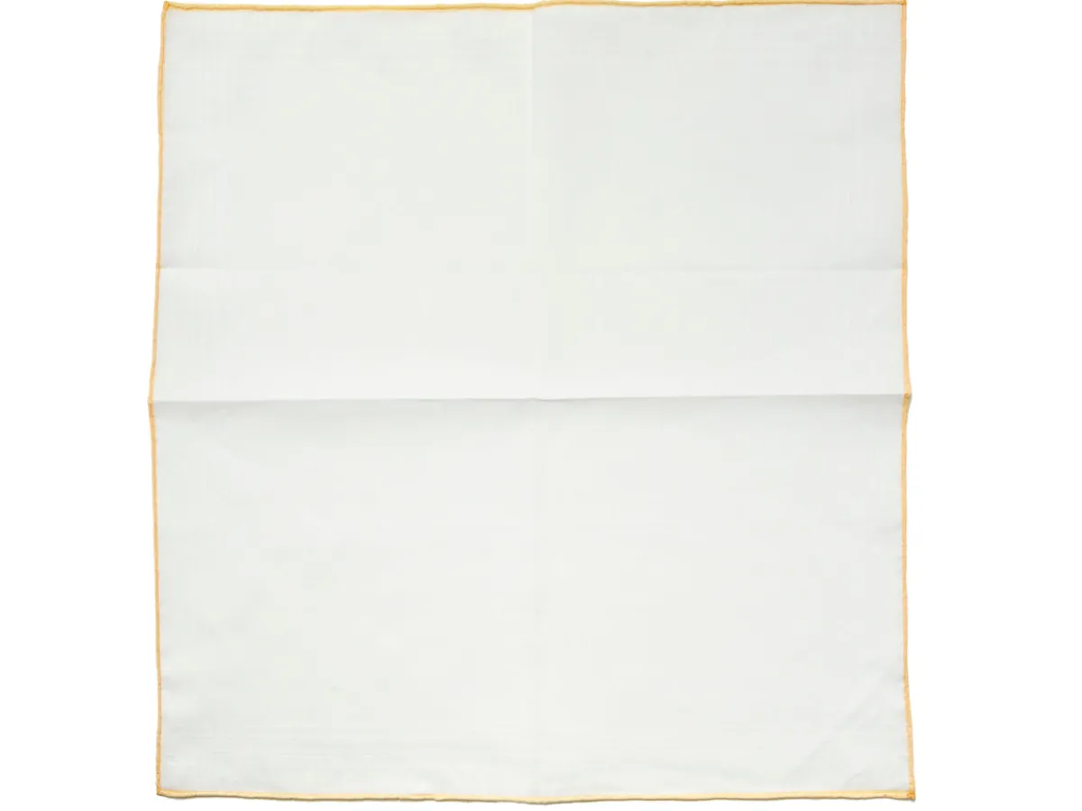 Pocket Squares<Carlo Riva White Linen-Cotton Pochette with Yellow Edge