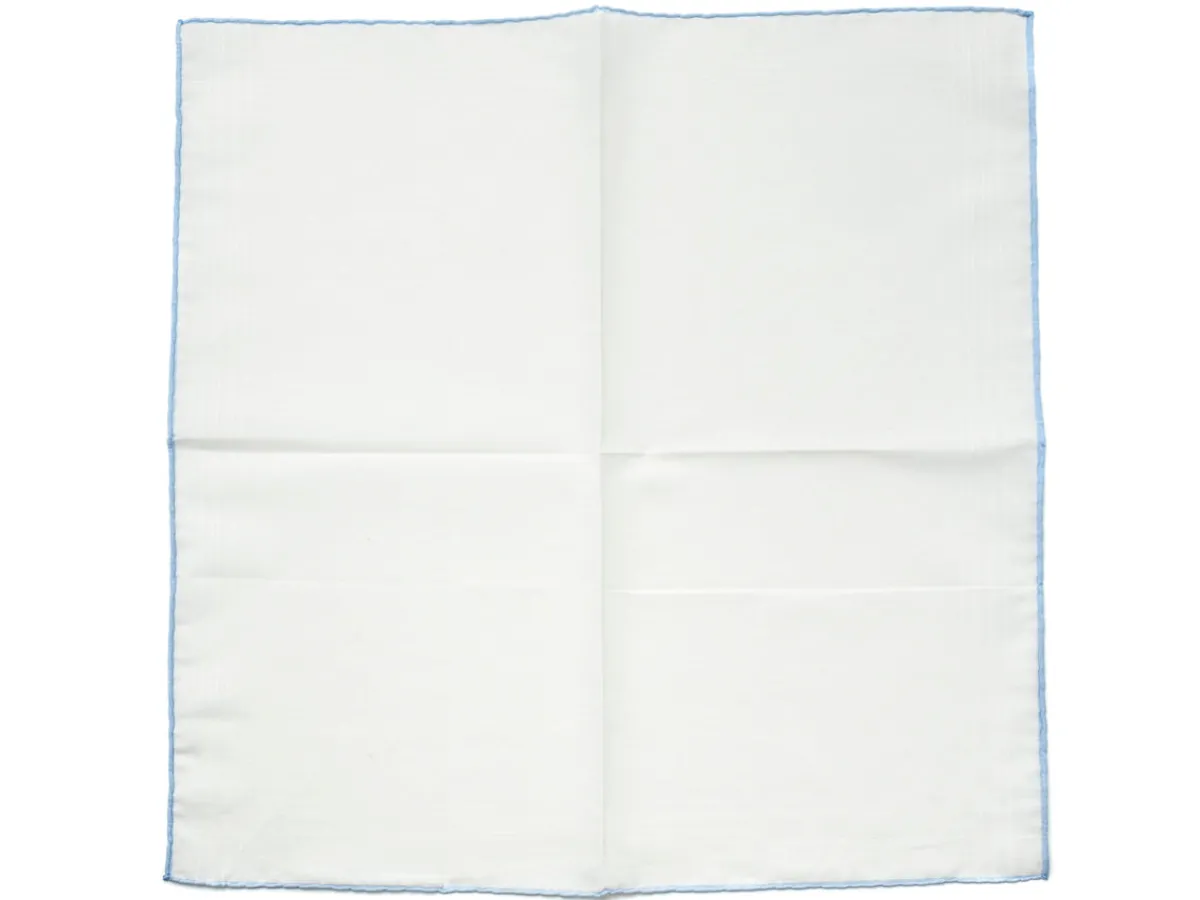 Pocket Squares<Carlo Riva White Linen-Cotton Pochette with Light Blue Edge