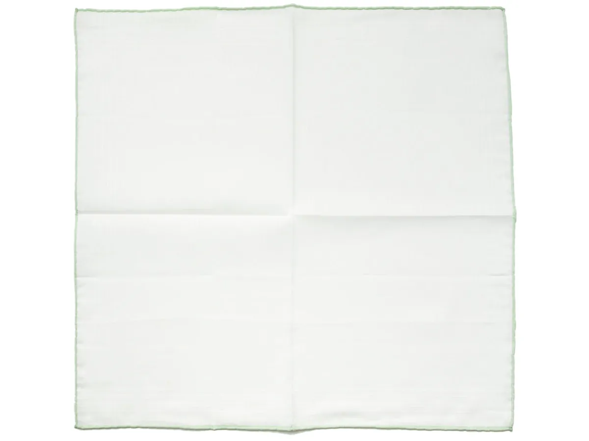 Pocket Squares<Carlo Riva White Linen-Cotton Pochette with Green Edge