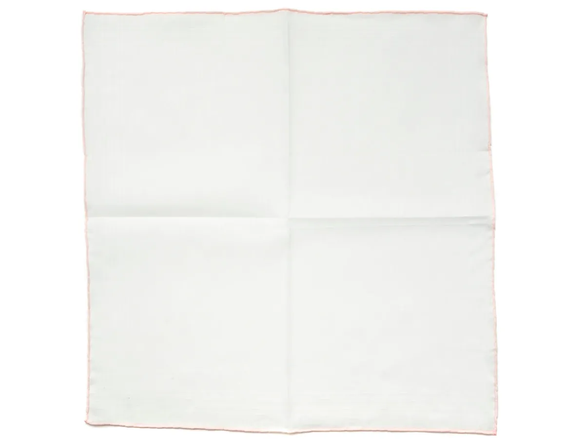 Pocket Squares<Carlo Riva White Linen-Cotton Pochette with Pink Edge