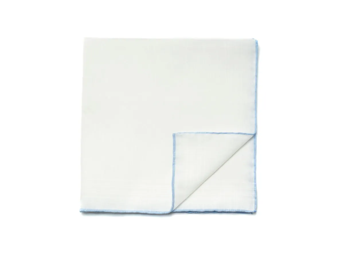 Pocket Squares<Carlo Riva White Linen-Cotton Pochette with Light Blue Edge