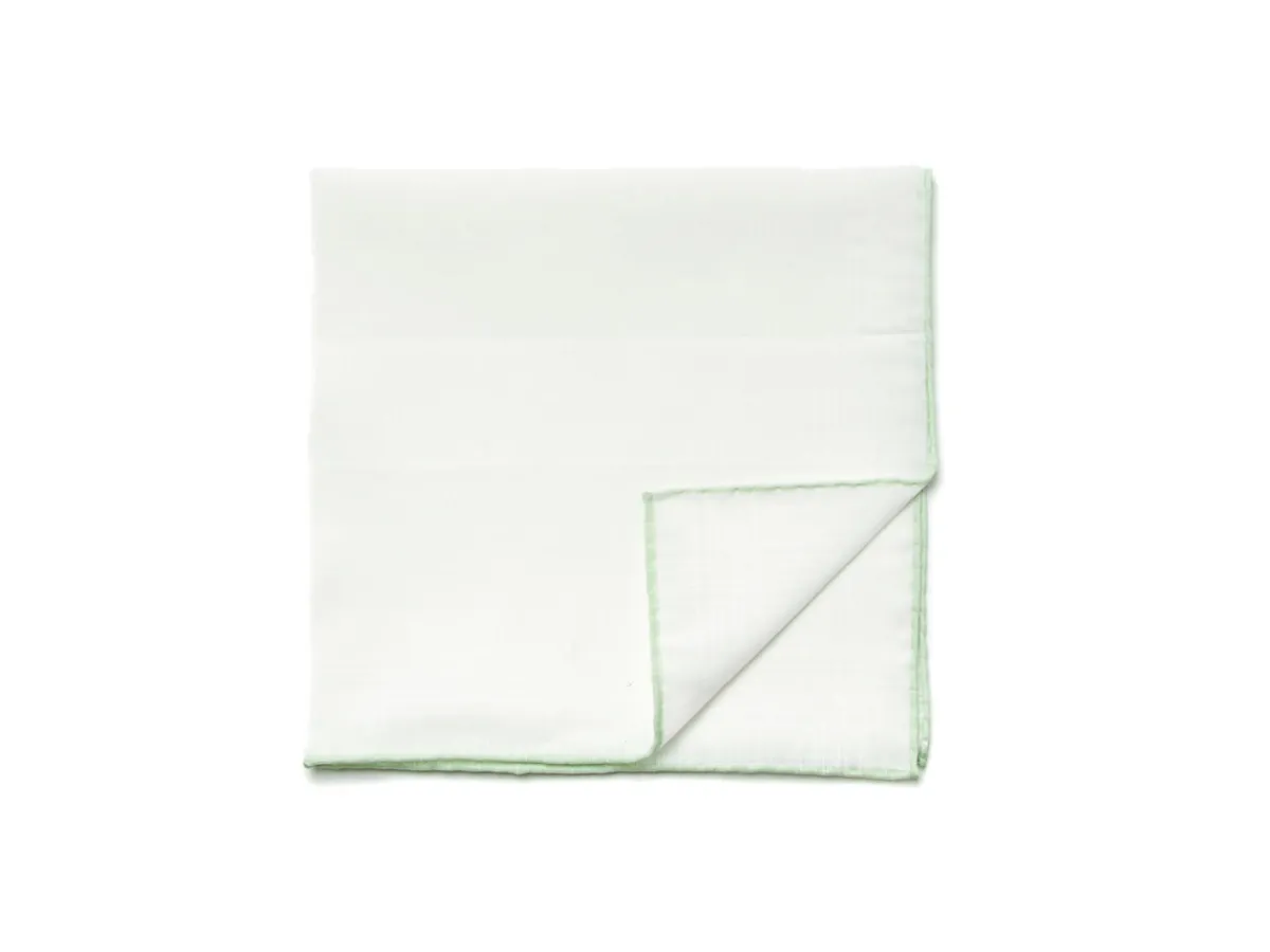 Pocket Squares<Carlo Riva White Linen-Cotton Pochette with Green Edge