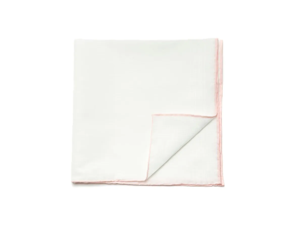 Pocket Squares<Carlo Riva White Linen-Cotton Pochette with Pink Edge
