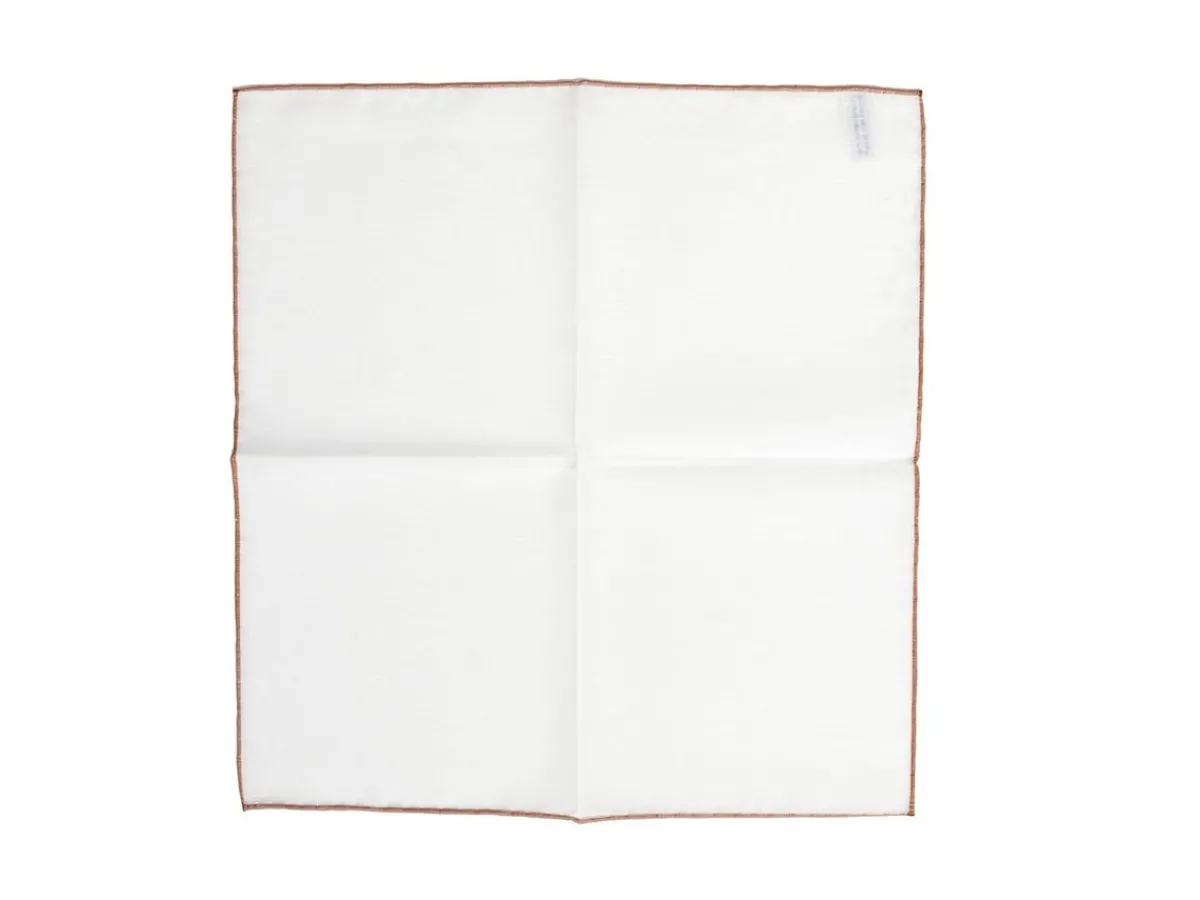 Pocket Squares<Simonnot Godard White Pocket Square with Brown Edge
